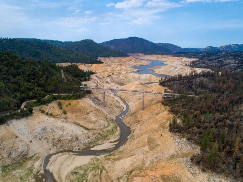 Lake Oroville low levels during 2021 drought