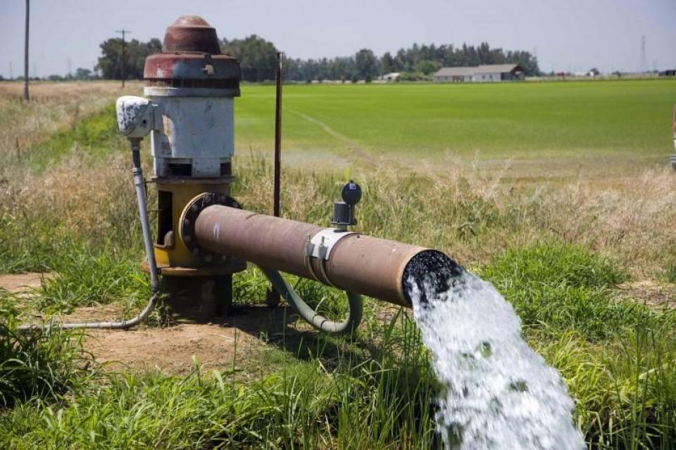 Pumping groundwater in a farm field.