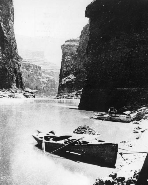 "The boats in Marble Canyon," from Powell's second expedition down the Colorado River. 