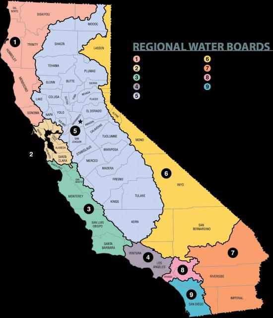 Map of California's regional water control boundaries