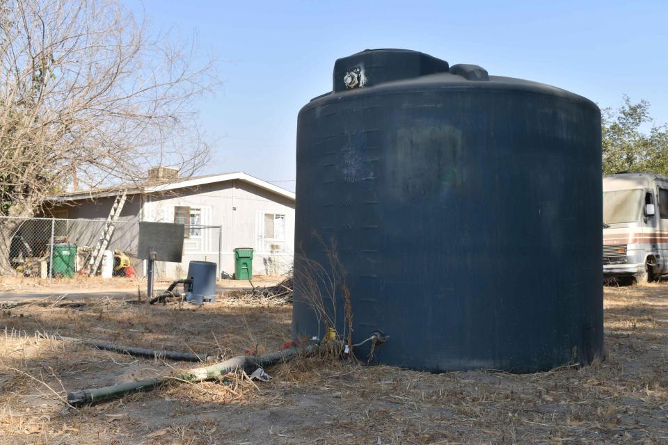 Many small communities are not connected to neighboring water systems and must rely on trucked-in supplies when their wells dry up.  This home is within Eastern Tule GSA. 